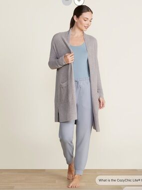 Barefoot Dreams Cozy Open-Front Robe Cardigan in Light Gray